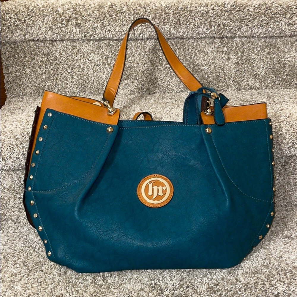 Blue and Tan Tote Bag by HC